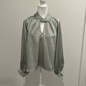 NWT Boutique Lena Sage Green Satin Blouse Sz L